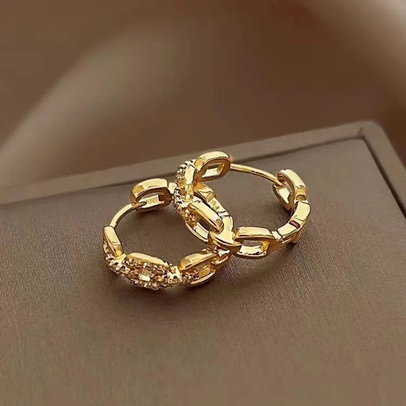 Brincos Femininos Entrelaçados em Ouro Genuíno 9999 24K
