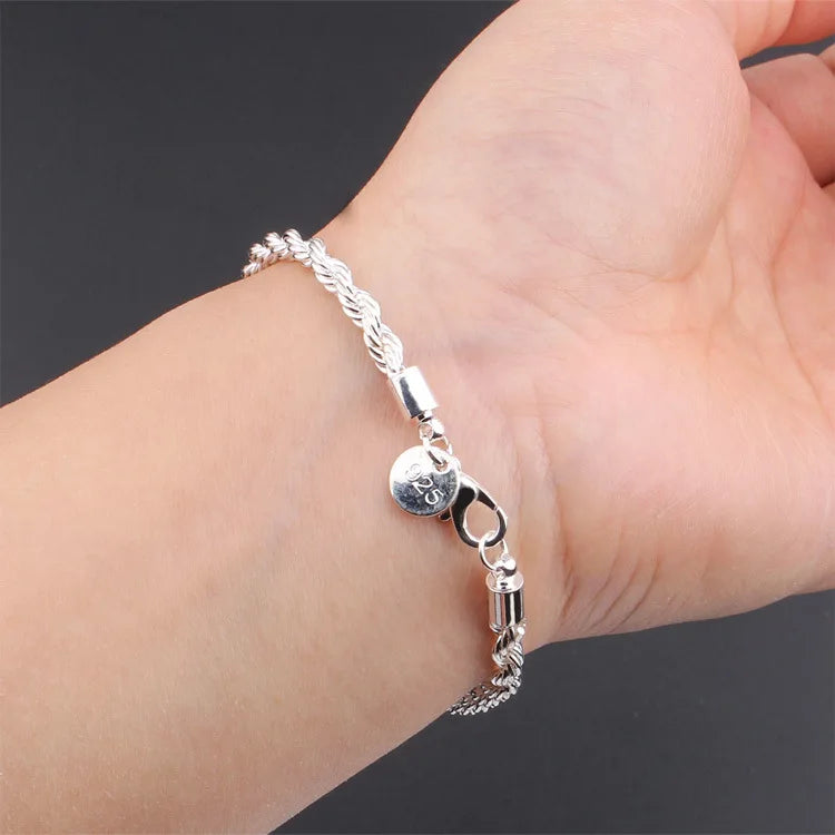 Bracelete Cordão Torcido em Prata 925