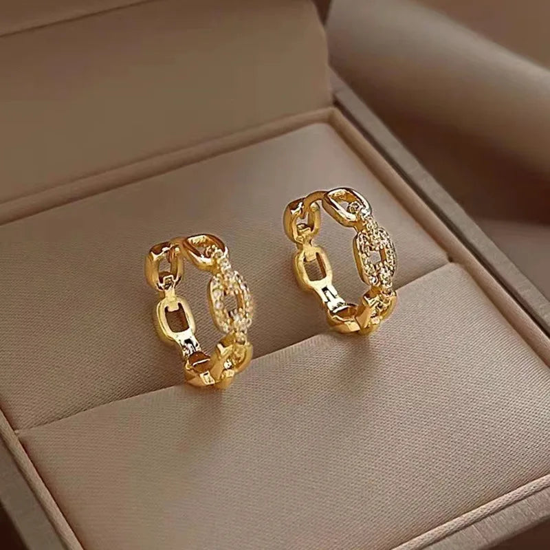 Brincos Femininos Entrelaçados em Ouro Genuíno 9999 24K