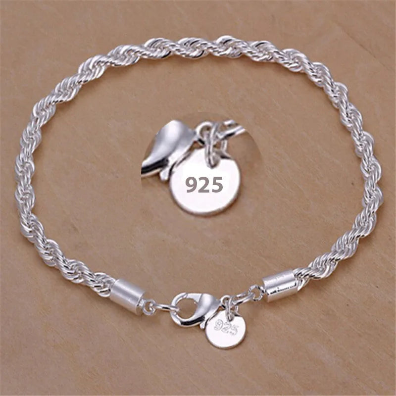 Bracelete Cordão Torcido em Prata 925